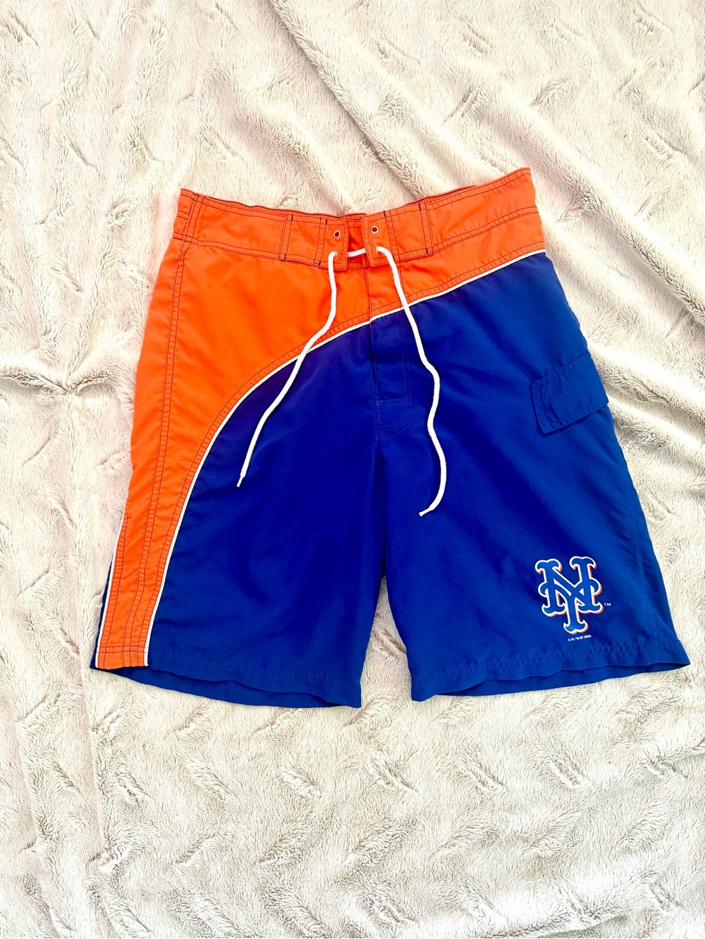 G-III Sports NY Mets Sea Wind Swim Shorts Board Trunks Blue Orange Men’s L